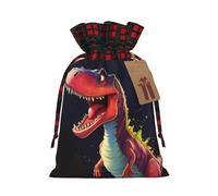 Sacs à cordon de Noël avec des dinosaures à grande gueule et des imprimés floraux, parfaits pour les anniversaires et les fêtes de fin d'année.