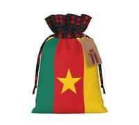 Sacs à cordon de Noël imprimés de fleurs, aux couleurs du drapeau du Cameroun, parfaits pour les anniversaires et les fêtes de fin d'année.