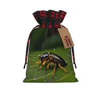 Sacs à cordon de serrage avec imprimé insectes sur feuilles - Réutilisables - Taille S