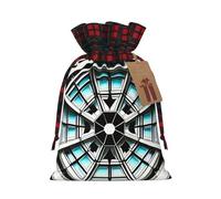 Sacs à cordon de serrage avec imprimé octogonal, motif bâtiment de Noël, sacs à friandises réutilisables pour cadeaux S