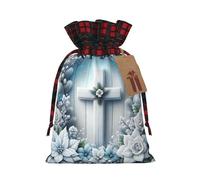 Sacs à cordon de serrage décoratifs de Noël avec motif croix hivernale et étiquettes, petit format