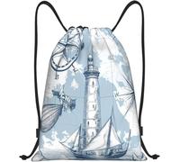 Sacs À Cordon De Serrage Illustration Nautique Vintage avec Phare, Voilier Et Boussole Sac De Gym Unisexe Sac À Dos Scolaire Mignon Sacs De Sport À Cordon pour Gym Voyage Natation 36X42Cm