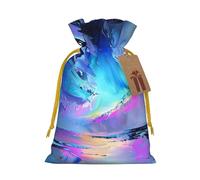 Sacs à cordon de serrage imprimés avec peinture aurores boréales pour emballage cadeau de Noël, ruban de Noël jaune, taille S