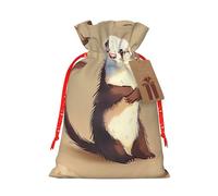 Sacs à cordon de serrage imprimés furet poilus mignons pour emballage cadeau de Noël, ruban de Noël rouge, M