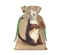Sacs à cordon de serrage imprimés furet poilus mignons pour emballage cadeau de Noël, ruban de Noël vert, S