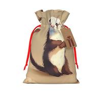 Sacs à cordon de serrage imprimés furet poilus mignons pour fête de Noël, emballage cadeau de Noël, ruban rouge, S