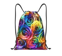 Sacs à cordon de serrage - Sac à dos de sport léger avec imprimé rose arc-en-ciel, bandoulière réglable, Noir , S