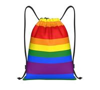 Sacs à cordon de serrage - Sac à dos de sport léger imprimé arc-en-ciel, sangle d'épaule réglable, Noir , S