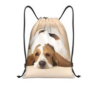 Sacs à cordon de serrage - Sac à dos pour gym, danse, voyage, basset hound imprimé, sac à dos de sport léger, bandoulière réglable, Noir , M