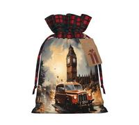 Sacs à cordon en lin colorblock London Color Taxi, parfaits pour les décorations de fêtes de Noël.