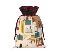 Sacs à cordon en lin colorblock style Mid-Century Modern, parfaits pour la décoration des fêtes de Noël.