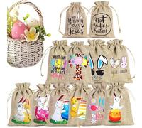 Sacs À Cordon En Lin De Pâques - Paquet De 12 Lin De Pâques | Sacs Avec Cordon | Cadeaux De Fête En Toile De Jute Réutilisables - Bonbons Et | Bunny Egg Print, Mariages| Cadeaux Parfaits Pour