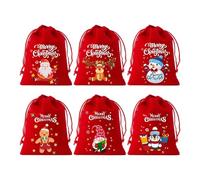 Sacs à cordon en velours - impression bonhomme de neige 14 x 10 cm, 6 sacs-cadeaux de Noël réutilisables, sachets de fête, chaussettes rembourrées, pour mariage | Bamb