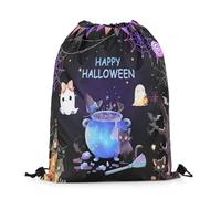 Sacs À Cordon Joyeux Halloween Kawaii Mignon Fantôme Toile D'Araignée Chat Gym Sack Imperméable Sacs Piscine Lavable en Machine Sac De Sport pour Piscine Voyage Natation M