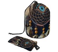 Sacs à cosmétiques de voyage seau sac de maquillage rétro indigène en filigrane attrape-rêves femmes étuis portables pliables sacs seau sacs de toilette sacs seau sacs de rangement rond organisateur