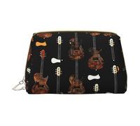 Sacs à cosmétiques en cuir imprimé cœur bleu layette, petite trousse de maquillage pour sac à main, pochette cosmétique, pochette de toilette pour femme voyage, Imprimé de guitare artistique, One Size