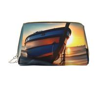 Sacs à cosmétiques imprimés de flamme indigo, petite trousse de maquillage en cuir pour sac à main, pochette cosmétique, pochette de toilette pour femme voyage, Bateau Plage Sunrise Time Nautique, One