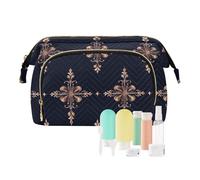 Sacs à cosmétiques marron et doré avec fleurs vintage, sac de rangement portable, grande capacité