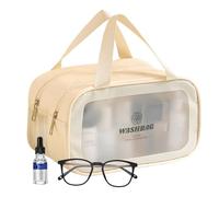 Sacs à cosmétiques pour femme - Organiseur de maquillage sec et humide - Sac de rangement séparé de voyage, pochette de rangement portable pour shampooing, lotions, nettoyants pour le visage, beige