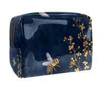 Sacs À Cosmétiques pour Femmes Abeille Fleurs Jaunes Trousse De Maquillage Trousse De Toilette De Voyage Organisateur De Cosmétiques 18.5x7.5x13cm