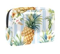 Sacs À Cosmétiques pour Femmes Ananas Motifs Fleurs Trousse De Maquillage Trousse De Toilette De Voyage Organisateur De Cosmétiques 18.5x7.5x13cm