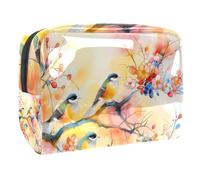 Sacs À Cosmétiques pour Femmes Aquarelle Oiseaux Fleurs Trousse De Maquillage Trousse De Toilette De Voyage Organisateur De Cosmétiques 18.5x7.5x13cm