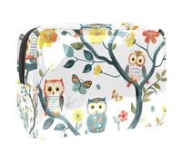 Sacs À Cosmétiques pour Femmes Chouettes Mignonnes Perchées sur des Branches De Thé Trousse De Maquillage Trousse De Toilette De Voyage Organisateur De Cosmétiques 18.5x7.5x13cm