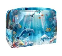 Sacs À Cosmétiques pour Femmes Dauphins De L'océan sous Trousse De Maquillage Trousse De Toilette De Voyage Organisateur De Cosmétiques 18.5x7.5x13cm