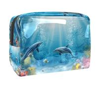 Sacs À Cosmétiques pour Femmes Dauphins De L'océan sous Trousse De Maquillage Trousse De Toilette De Voyage Organisateur De Cosmétiques 18.5x7.5x13cm