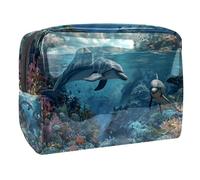 Sacs À Cosmétiques pour Femmes Dauphins De Mer Trousse De Maquillage Trousse De Toilette De Voyage Organisateur De Cosmétiques 18.5x7.5x13cm