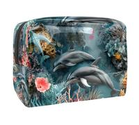 Sacs À Cosmétiques pour Femmes Dauphins De Mer Trousse De Maquillage Trousse De Toilette De Voyage Organisateur De Cosmétiques 18.5x7.5x13cm