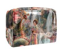 Sacs À Cosmétiques pour Femmes Dragon Geisha Japonais Trousse De Maquillage Trousse De Toilette De Voyage Organisateur De Cosmétiques 18.5x7.5x13cm