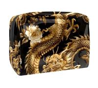 Sacs À Cosmétiques pour Femmes Fleurs De Dragon en Or Trousse De Maquillage Trousse De Toilette De Voyage Organisateur De Cosmétiques 18.5x7.5x13cm