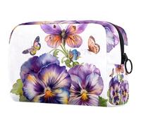 Sacs À Cosmétiques pour Femmes Fleurs De Pensées Papillons Trousse De Maquillage Trousse De Toilette De Voyage Organisateur De Cosmétiques