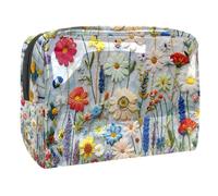 Sacs À Cosmétiques pour Femmes Fleurs De Prairie De Printemps Trousse De Maquillage Trousse De Toilette De Voyage Organisateur De Cosmétiques 18.5x7.5x13cm