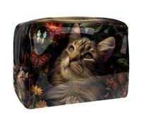 Sacs À Cosmétiques pour Femmes Fleurs Et Papillons Floraux De Chat Trousse De Maquillage Trousse De Toilette De Voyage Organisateur De Cosmétiques 18.5x7.5x13cm