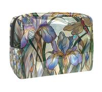 Sacs À Cosmétiques pour Femmes Libellules Et Fleurs De Iries Trousse De Maquillage Trousse De Toilette De Voyage Organisateur De Cosmétiques 18.5x7.5x13cm