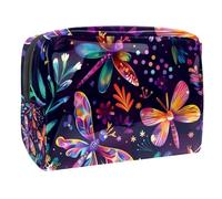 Sacs À Cosmétiques pour Femmes Magnifique Motif Floral De Libellules Trousse De Maquillage Trousse De Toilette De Voyage Organisateur De Cosmétiques 18.5x7.5x13cm