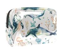 Sacs À Cosmétiques pour Femmes Méduses Baleines Et Dauphins De Mer Trousse De Maquillage Trousse De Toilette De Voyage Organisateur De Cosmétiques 18.5x7.5x13cm