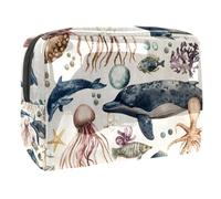 Sacs À Cosmétiques pour Femmes Méduses Baleines Et Dauphins De Mer Trousse De Maquillage Trousse De Toilette De Voyage Organisateur De Cosmétiques 18.5x7.5x13cm
