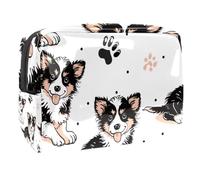 Sacs À Cosmétiques pour Femmes Mignon Korgi Puppy Dog Paws Prints Trousse De Maquillage Trousse De Toilette De Voyage Organisateur De Cosmétiques 18.5x7.5x13cm