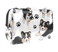 Sacs À Cosmétiques pour Femmes Mignon Korgi Puppy Dog Paws Prints Trousse De Maquillage Trousse De Toilette De Voyage Organisateur De Cosmétiques 18.5x7.5x13cm