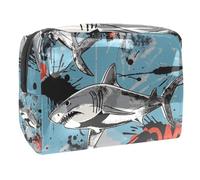 Sacs À Cosmétiques pour Femmes Motif Vintage des Requins Trousse De Maquillage Trousse De Toilette De Voyage Organisateur De Cosmétiques 18.5x7.5x13cm