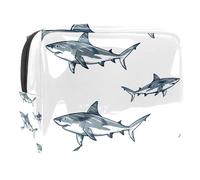 Sacs À Cosmétiques pour Femmes Motifs Requins Trousse De Maquillage Trousse De Toilette De Voyage Organisateur De Cosmétiques 18.5x7.5x13cm