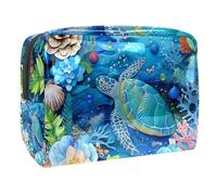 Sacs À Cosmétiques pour Femmes Océan Tortues De Mer Floral sous l'eau Trousse De Maquillage Trousse De Toilette De Voyage Organisateur De Cosmétiques 18.5x7.5x13cm
