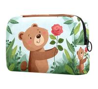 Sacs À Cosmétiques pour Femmes Ours Mignon Qui Tient Une Fleur De Rose Trousse De Maquillage Trousse De Toilette De Voyage Organisateur De Cosmétiques