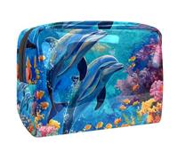 Sacs À Cosmétiques pour Femmes Peinture De Dauphins sous l'eau Trousse De Maquillage Trousse De Toilette De Voyage Organisateur De Cosmétiques 18.5x7.5x13cm