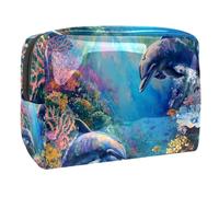 Sacs À Cosmétiques pour Femmes Peinture sous-Marine De Dauphins Trousse De Maquillage Trousse De Toilette De Voyage Organisateur De Cosmétiques 18.5x7.5x13cm