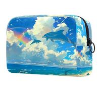 Sacs À Cosmétiques pour Femmes Plage Et Océan Sautent Les Dauphins Et l'arc-en-Ciel Trousse De Maquillage Trousse De Toilette De Voyage Organisateur De Cosmétiques