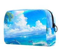 Sacs À Cosmétiques pour Femmes Plage Et Océan Sauter Dauphins Et Arc-en-Ciel Trousse De Maquillage Trousse De Toilette De Voyage Organisateur De Cosmétiques